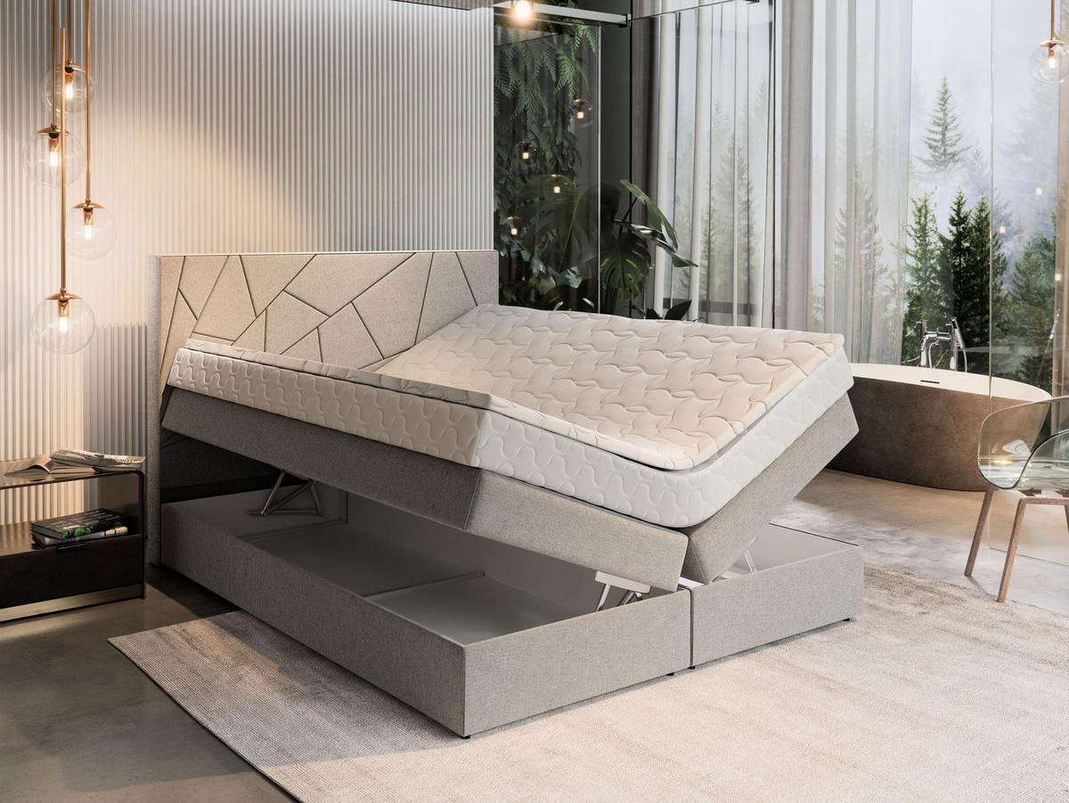 BOXBETT TRANI 180x200 cm mit Matratze und Topper - Grau - Grau, Holz (180/200cm) - MASSENO