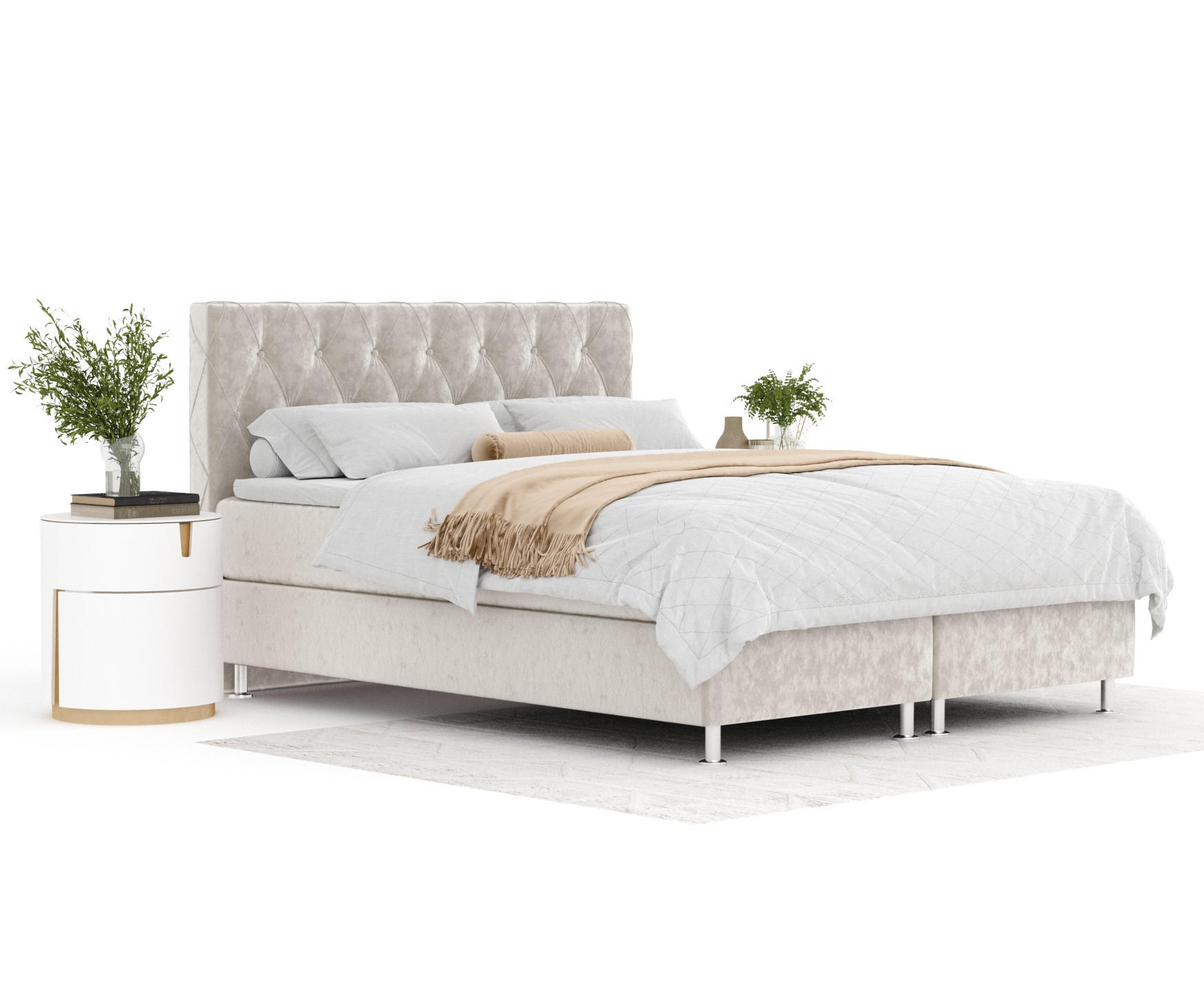 BOXSPRINGBETT Otus Ecru 140/200 cm mit Latex-Topper - Ecru/Silberfarben, Holz/Holzwerkstoff (140/200cm) - Maison de Reve
