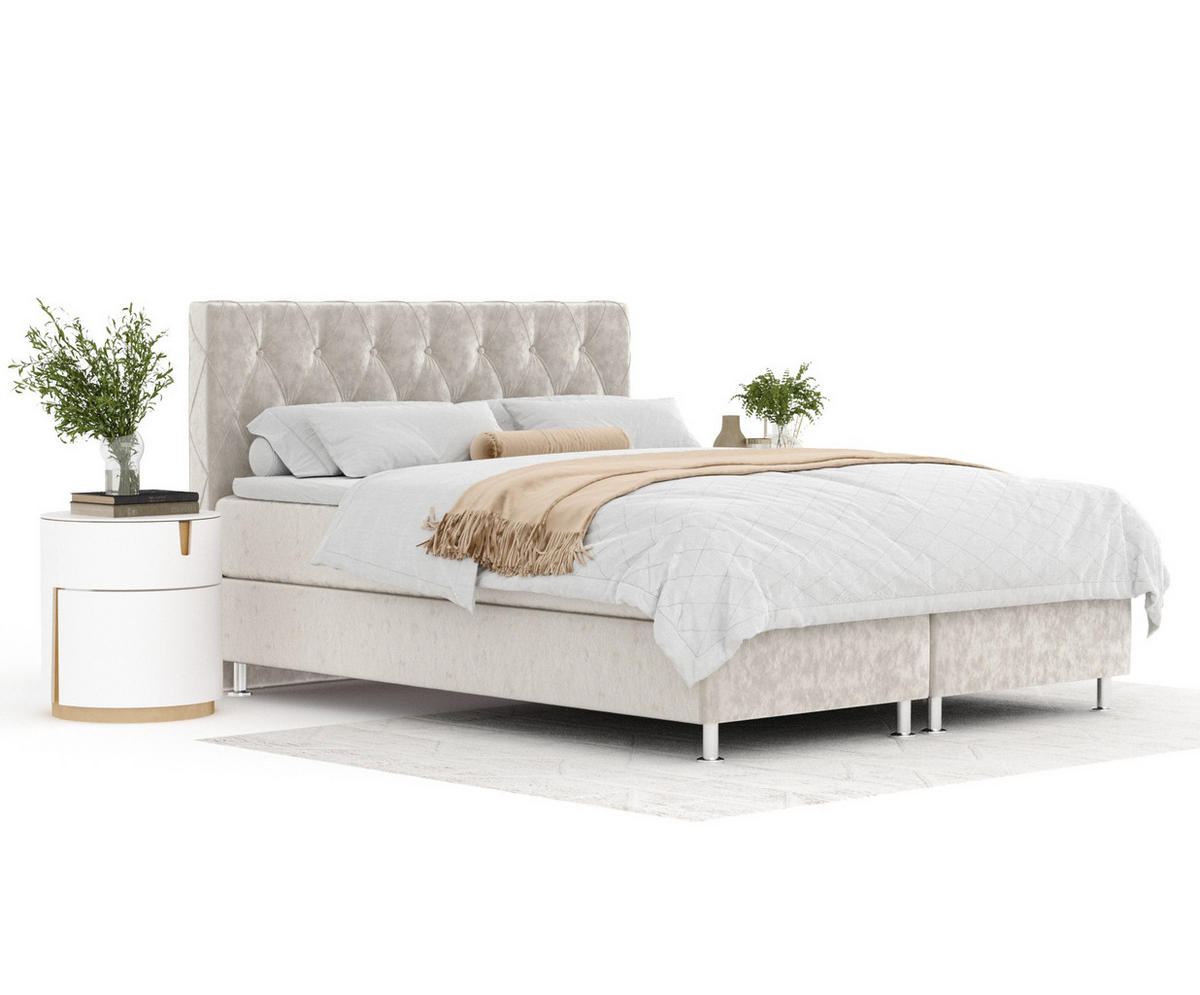BOXSPRINGBETT Otus Ecru 140/200 cm mit Latex-Topper - Ecru/Silberfarben, Holz/Holzwerkstoff (140/200cm) - Maison de Reve