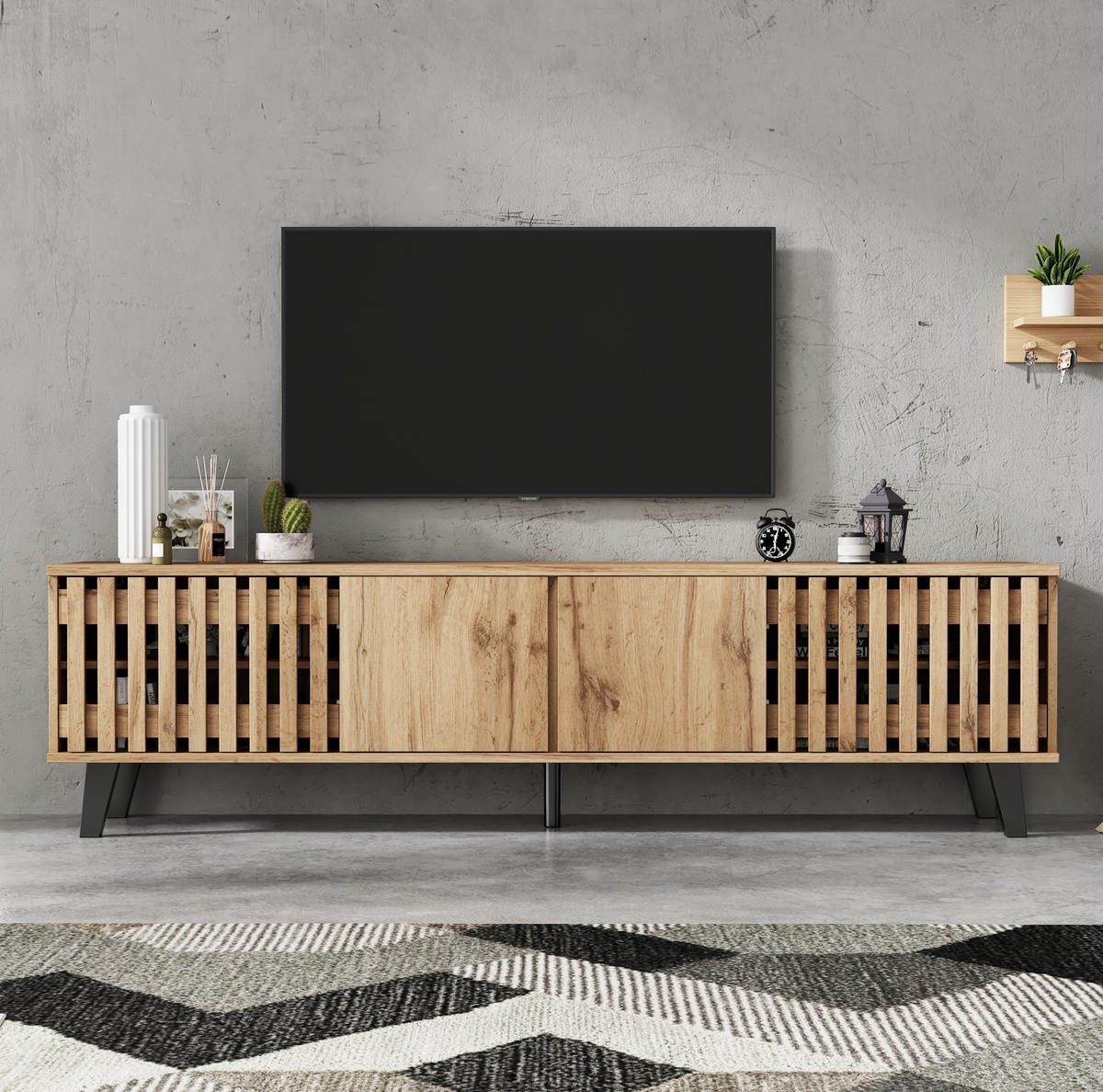 TV-MÖBEL-SET mit Sideboard Holzoptik Natural Wood 2-tlg. - Braun, Holzwerkstoff (40/55/180.1cm) - Beauniv