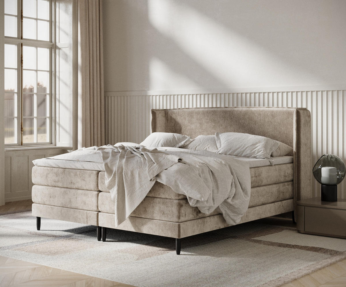 BOXSPRINGBETT Carizzo Beige 140/200 cm mit Matratze und Topper - Beige/Schwarz, Holz/Holzwerkstoff (140/200cm) - Maison de Reve