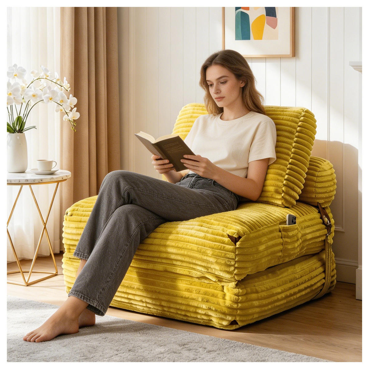 SITZSACK 87x86x40cm Bequem Platzsparend - Gelb, Textil (86/33/87cm) - Raelunyi
