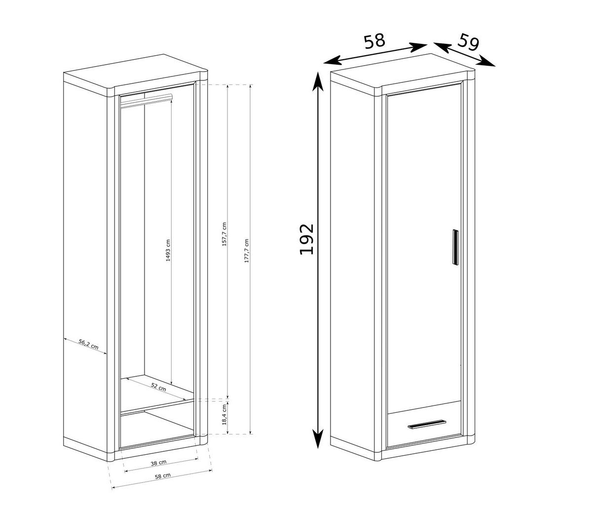 DREHTÜRENSCHRANK MALAGA 58/192/59 cm 1-türig Sonoma Eiche - Sonoma Eiche, Holzwerkstoff (58/192/59cm) - MASSENO