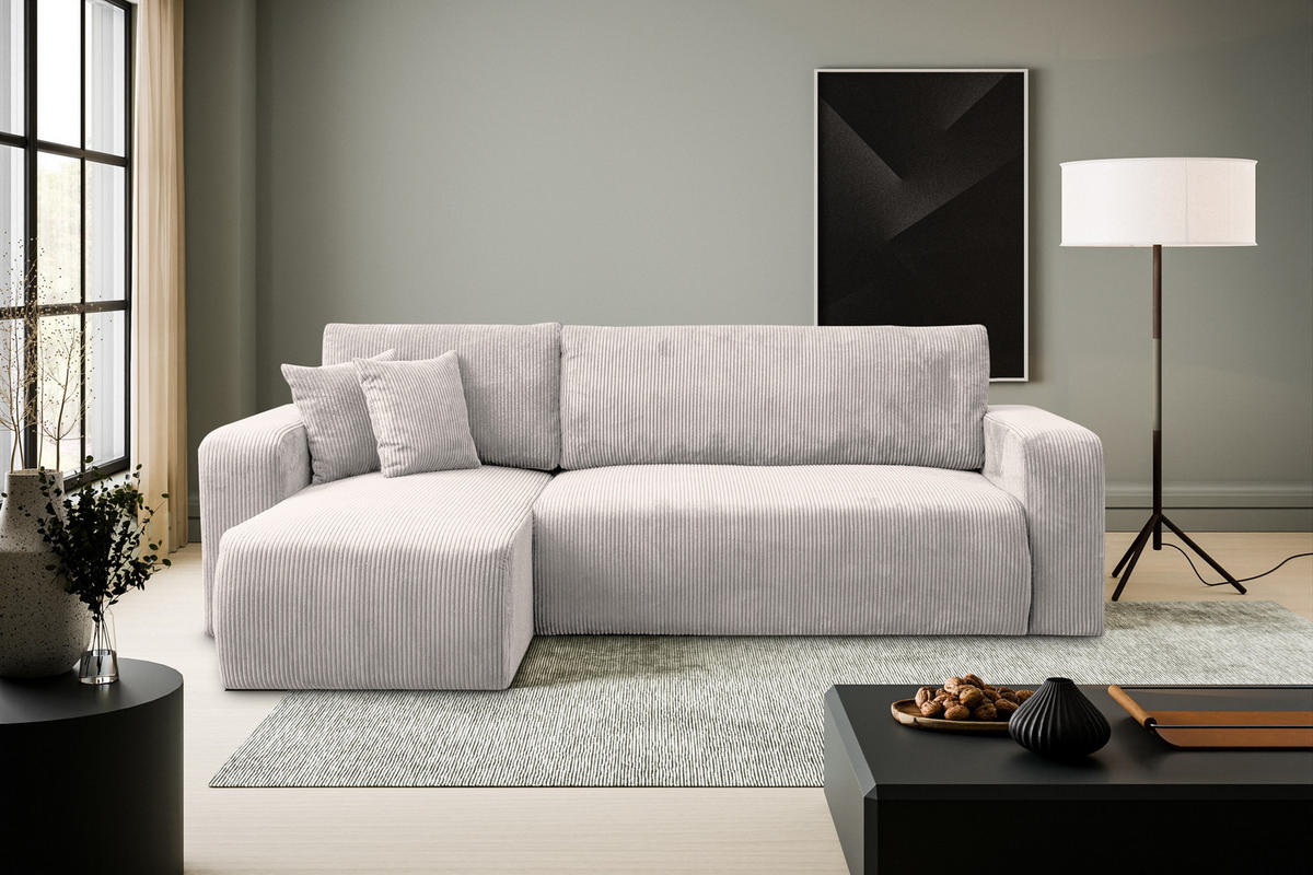 ECKSOFA LUNA mit Schlaffunktion und Bettkasten Cord-Stofff (Beige) - Beige, Textil (244/142cm) - VENASI MÖBEL