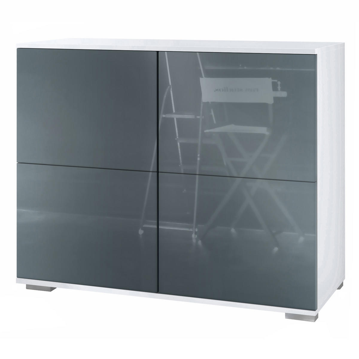 KOMMODE Rova Grau Hochglanz - Grau, Holzwerkstoff (92.5/75.5/35cm) - Vladon