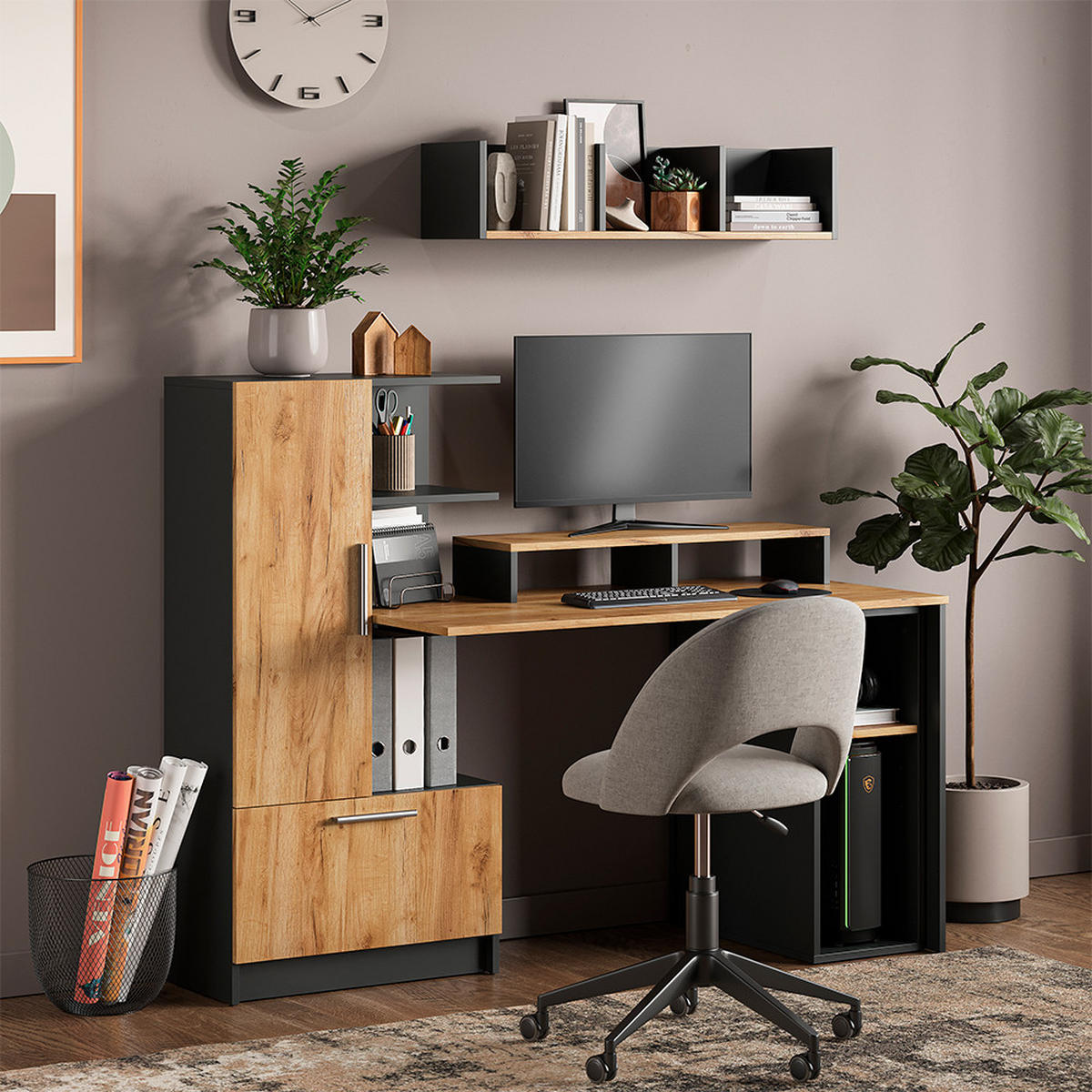 PÍSACÍ STÔL Tomy, antracitová/Dub Goldkraft, 150 x 59 cm Sada 4 ks - dub medový/antracitová, kompozitné drevo (59/150/120cm) - Vicco