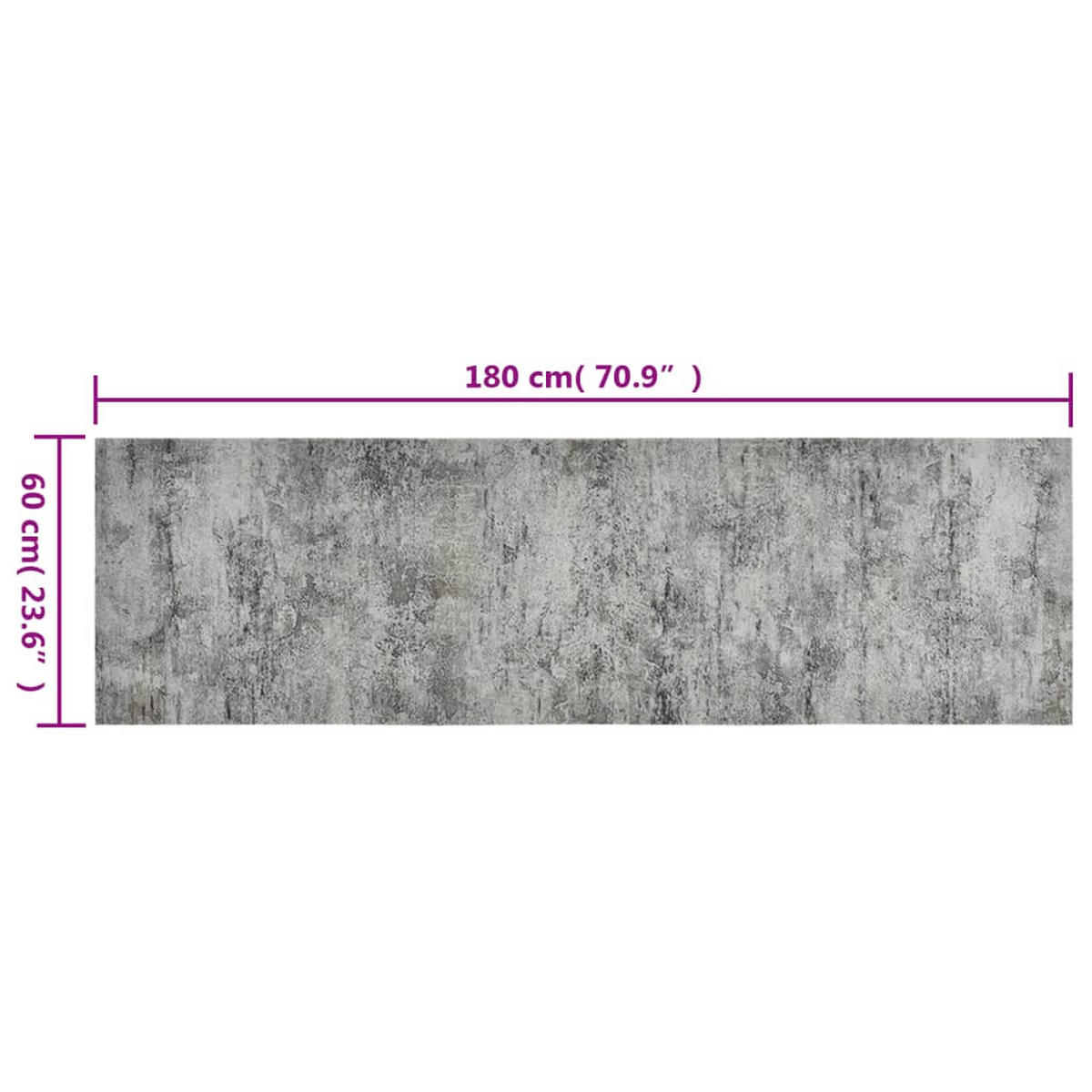 KÜCHENTEPPICH Waschbar Beton 60/180 Cm Samt - Grau, Kunststoff (60/180cm) - vidaXL