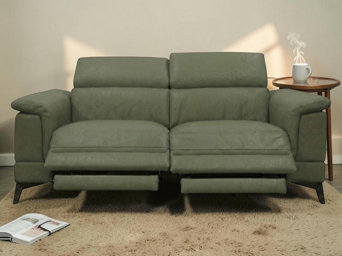 3-SITZER Sofa Planet Echtleder mit 2 x Relaxfunktion Olivgrün - Olivgrün, Leder/Metall (200/80/110cm)