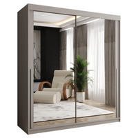 SCHWEBETÜRENSCHRANK mit Spiegel 180 cm Kaschmir mit silbernem Griff - Kaschmir/Silberfarben, Holzwerkstoff (180/200/62cm) - Home Collective