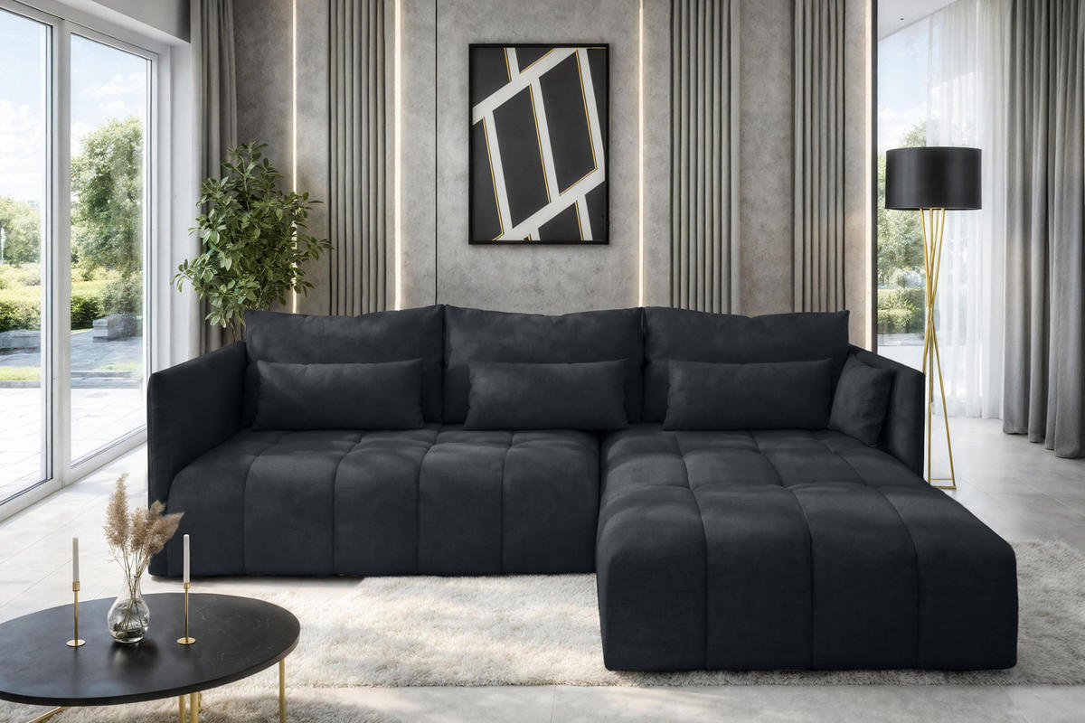 ECKSOFA L Form Gaziante Grau 245/182/83 cm – mit Bettkasten - Schwarz/Grau, Kunststoff/Textil (245/182cm) - AX Living
