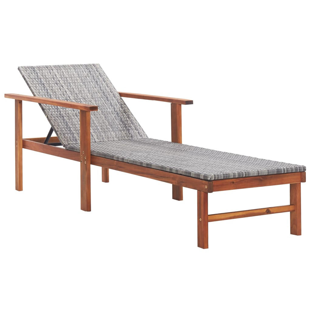 SONNENLIEGE mit Auflage Poly Rattan Akazie Massivholz Grau - Grau, Kunststoff (55/56/200cm) - furnicato