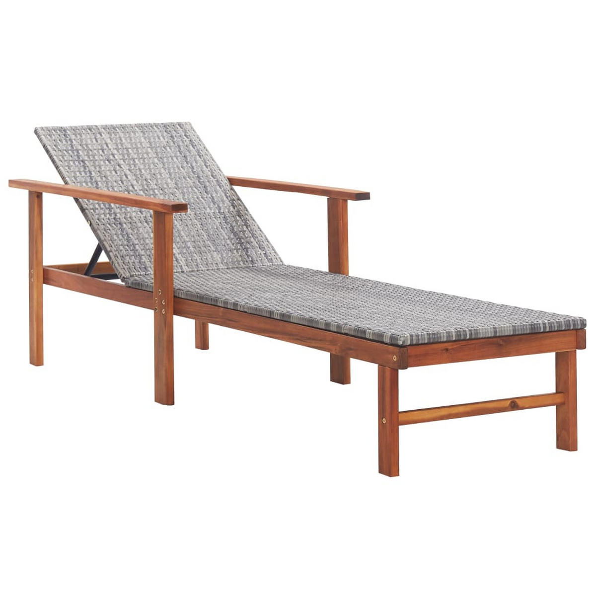 SONNENLIEGE mit Auflage Poly Rattan Akazie Massivholz Grau - Grau, Kunststoff (55/56/200cm) - furnicato