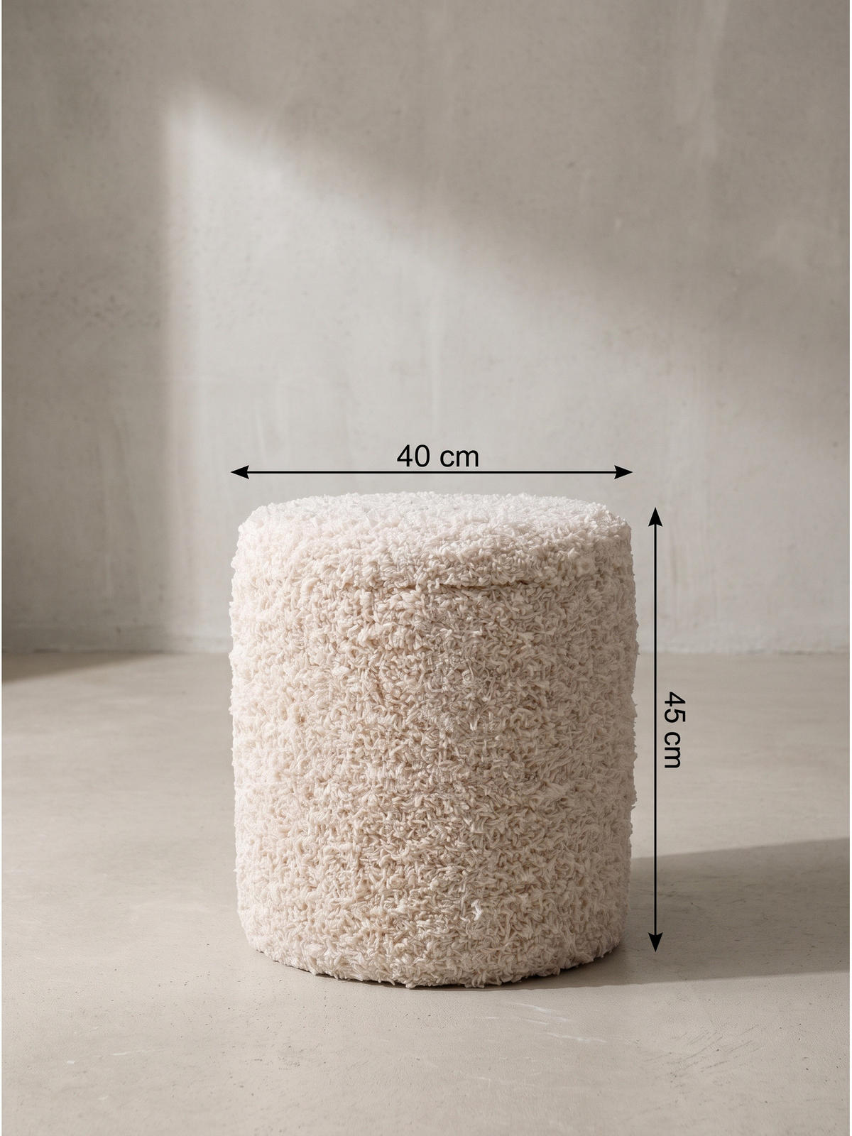 SITZHOCKER RHONE, Stoff, mit Textilbezug, Beige, Ø 40 x 45 cm - Beige, Textil (40/45/40cm) - KADIMA DESIGN