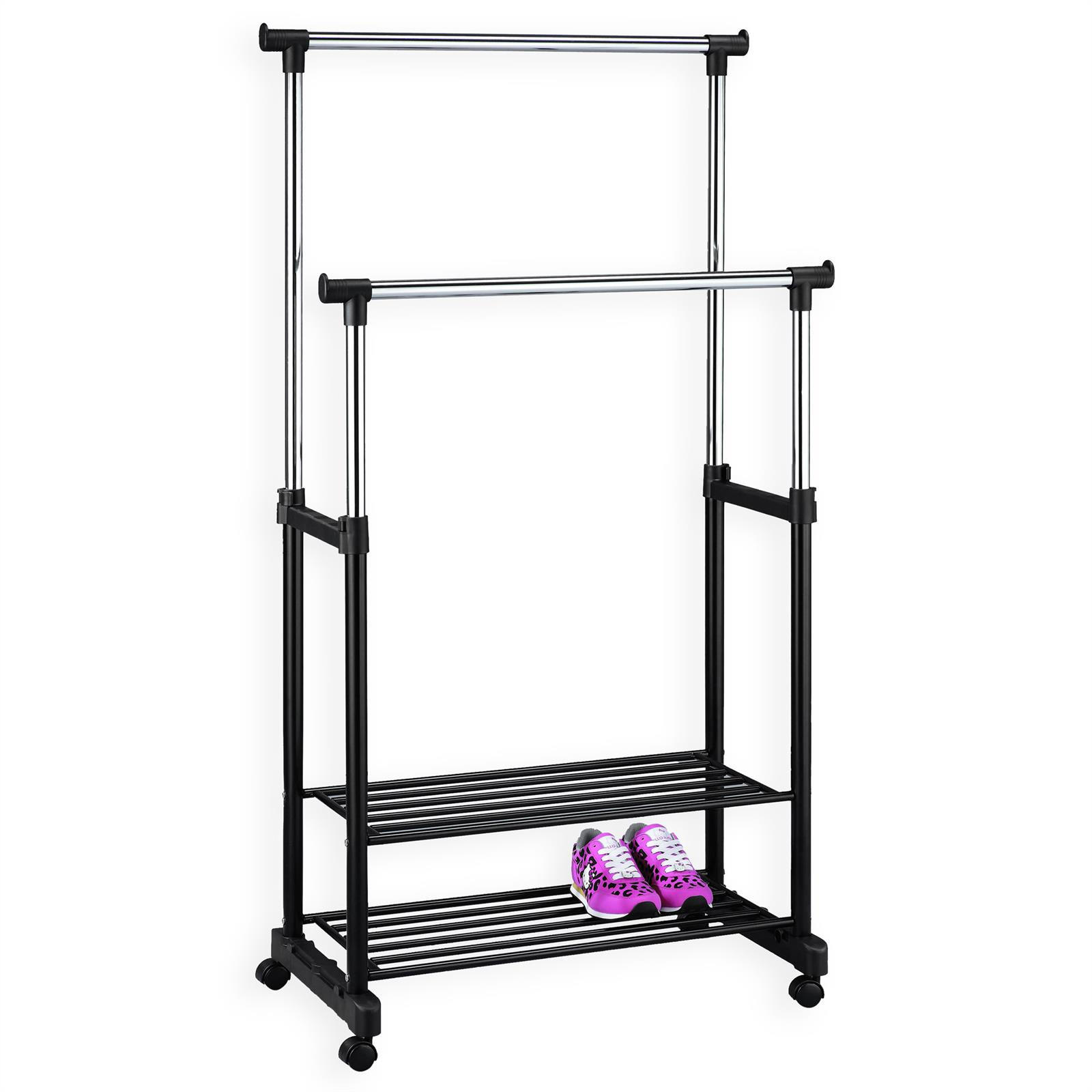 Idimex Garderobenwagen Chrom, Schwarz 80x167x43 cm