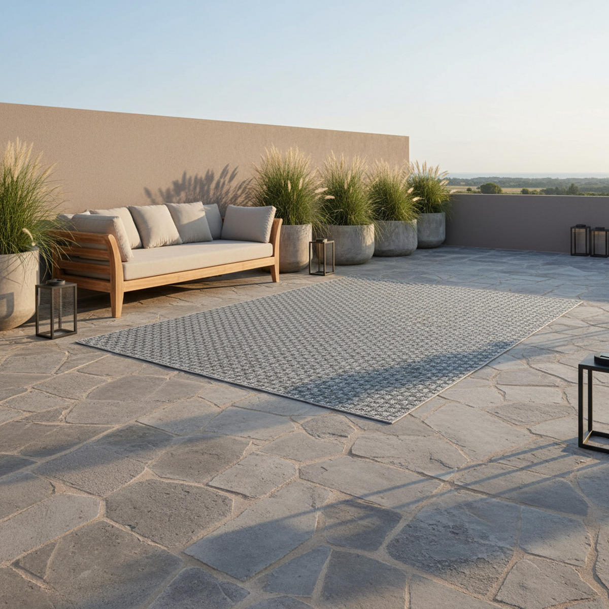 TEPPICH In-/Outdoor Flachgewebe Unidesign Polypropylen Terrasse Grau Rechteckig 200x290 - Grau, Textil (200/290cm) - KADIMA DESIGN