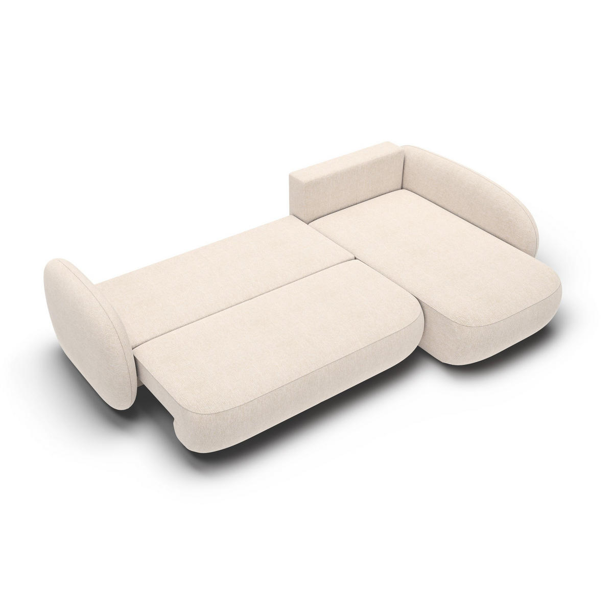 ECKSOFA AMICO II L-S Beige Geflochtener Stoff mit Schlaffunktion - Beige, Holz (289/190cm) - MASSENO