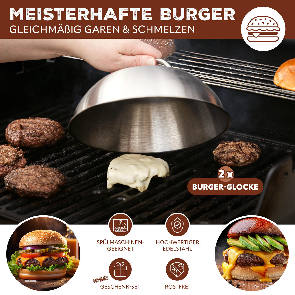 BURGERHAUBEN 2er-Set, silber, Edelstahl - Edelstahlfarben, Metall (32/11.5/32cm) - bremermann