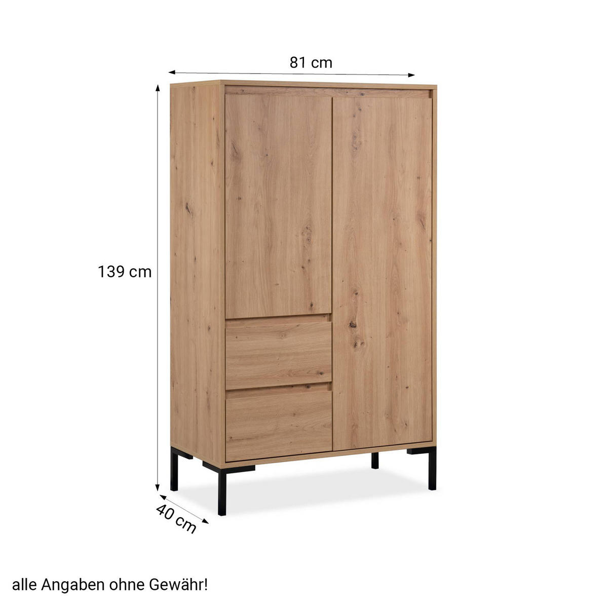 HIGHBOARD 81/139/40 cm Eiche Artisan, Metall Schwarz - Braun, Holz (81/139/40cm) - Homestyle4u