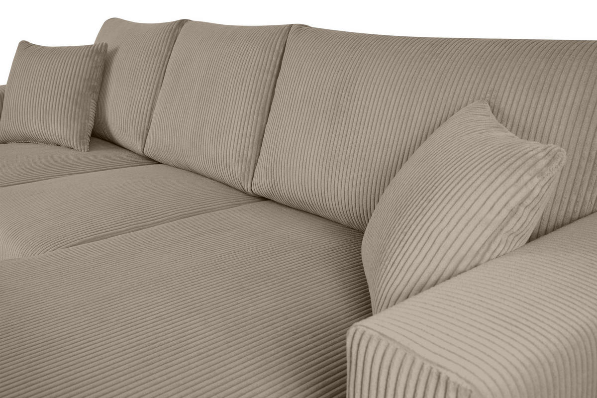 ECKSCHLAFSOFA EGRET Links mit Bettkasten, Cord-Stoff, beige - Beige, Textil (234/90cm) - KONSIMO®