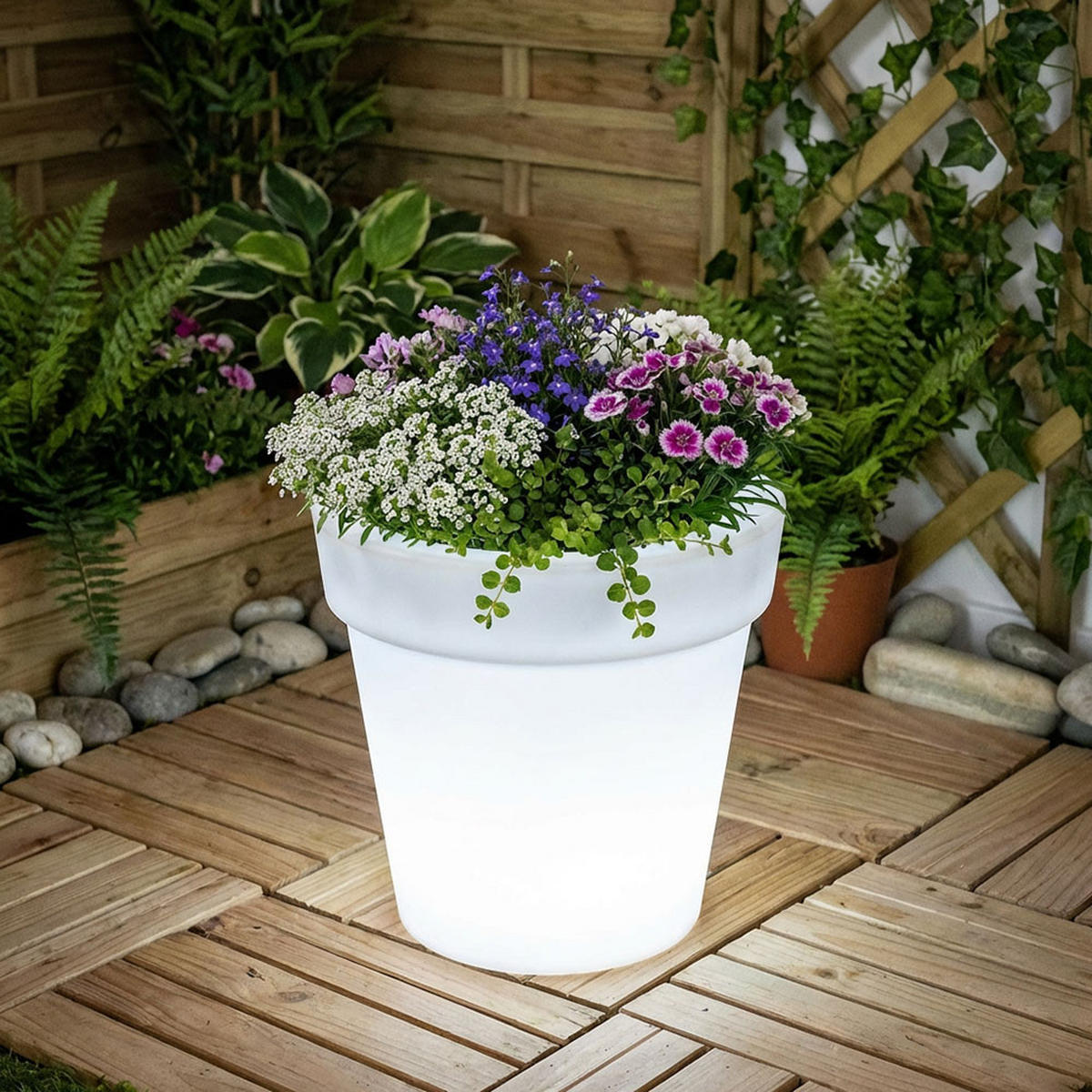 2X LED AUSSENLEUCHTE Blumentopf Weiß satiniert - Weiß, Kunststoff (17/17/19cm)