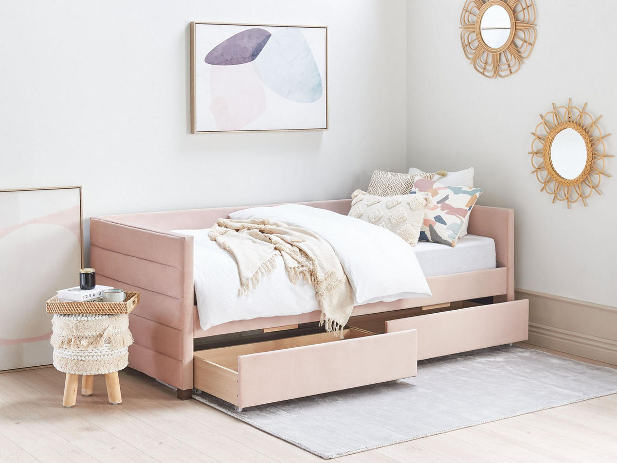 TAGESBETT 90/200cm Pastellrosa Marray - Pink, Textil (90/200cm) - Beliani