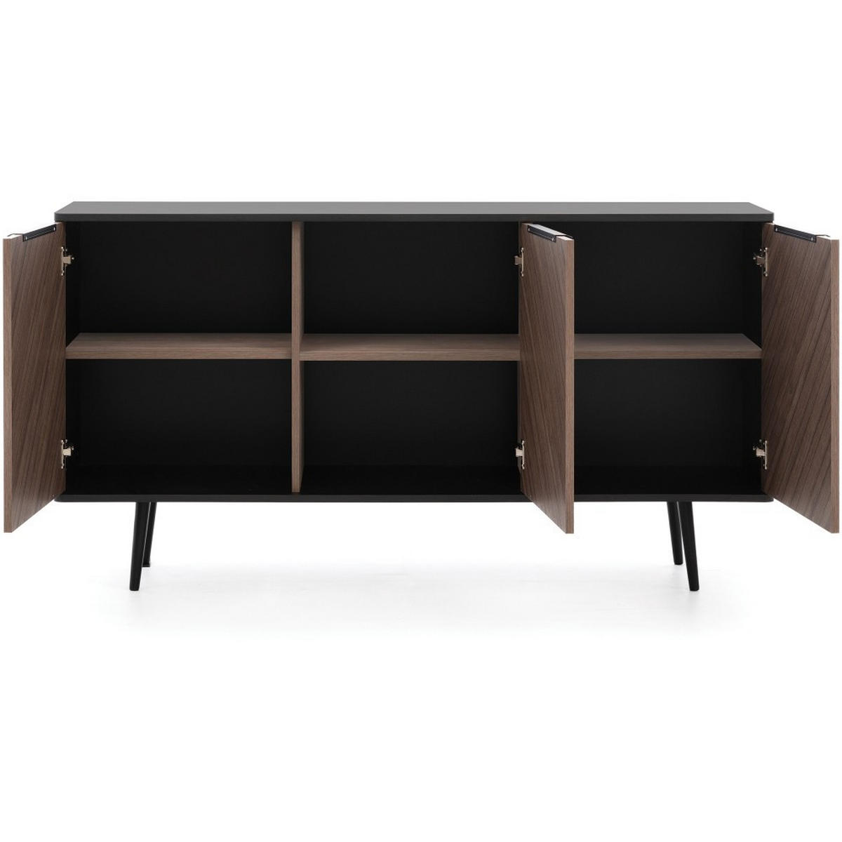 KOMMODE Parini mit 3 Türen, mit Metallbeine, Graphitschwarz/Captains Deck - Eichefarben, Holzwerkstoff/Metall (150/80/41cm) - Beautysofa