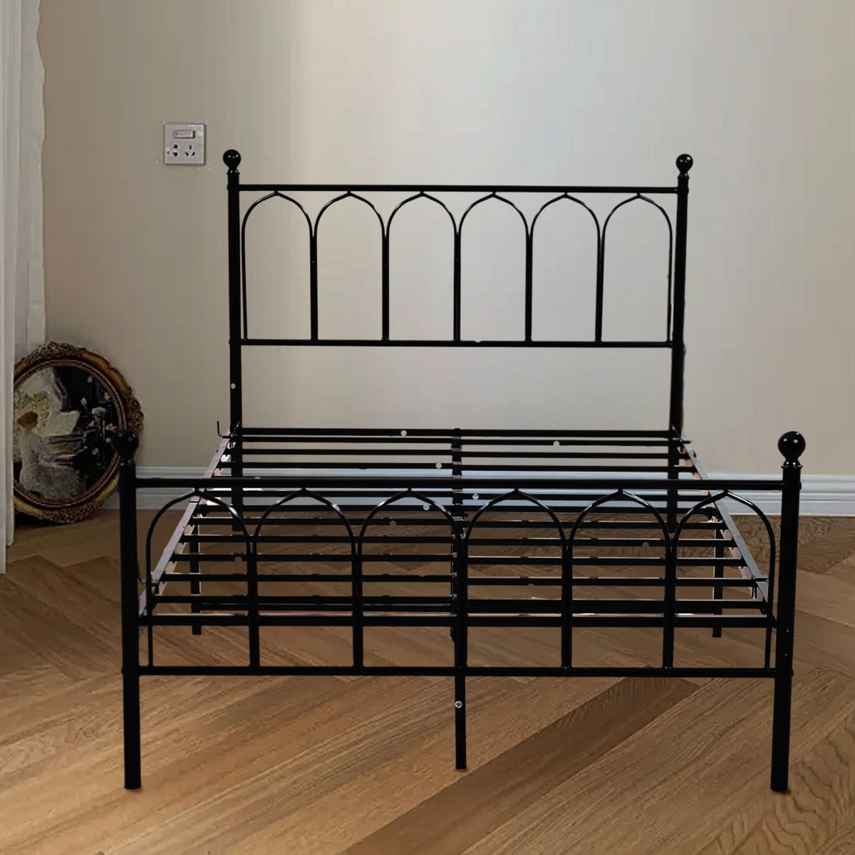 METALLBETT 90/200 cm aus Metall in Schwarz mit Lattenrost und Stauraum - Schwarz, Metall (90/200cm) - OKMYHOME