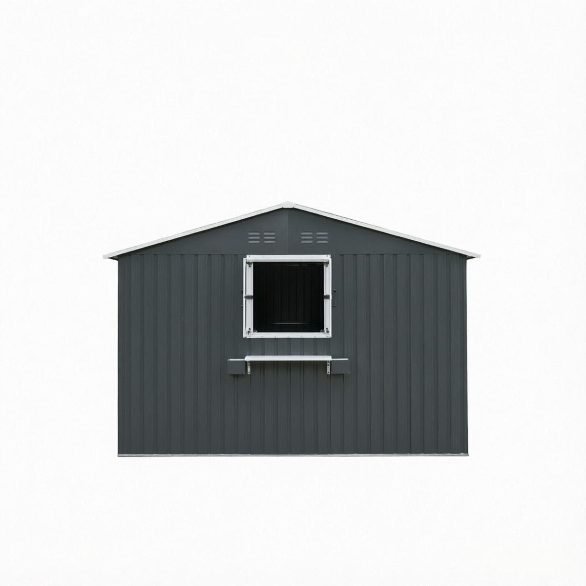 GERÄTEHAUS 359.4/284.2/206.9 cm Anthrazitgrau mit 3 öffenbaren Fenstern, abschließbaren Doppeltüren und Blumenregal (10,21 m²) - Anthrazit, Metall (303.8/204.9/370.8cm) - Oxeza