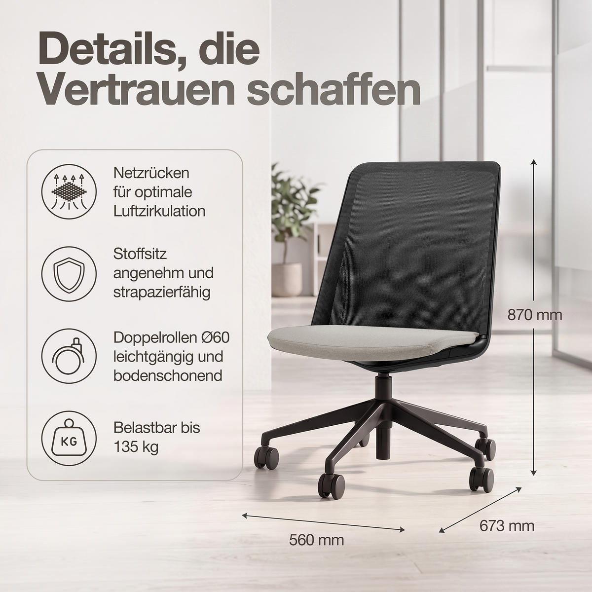 DREHSTUHL Bürostuhl Alassio / Weiß - Weiß, Textil (56/87/45cm) - ASSMANN
