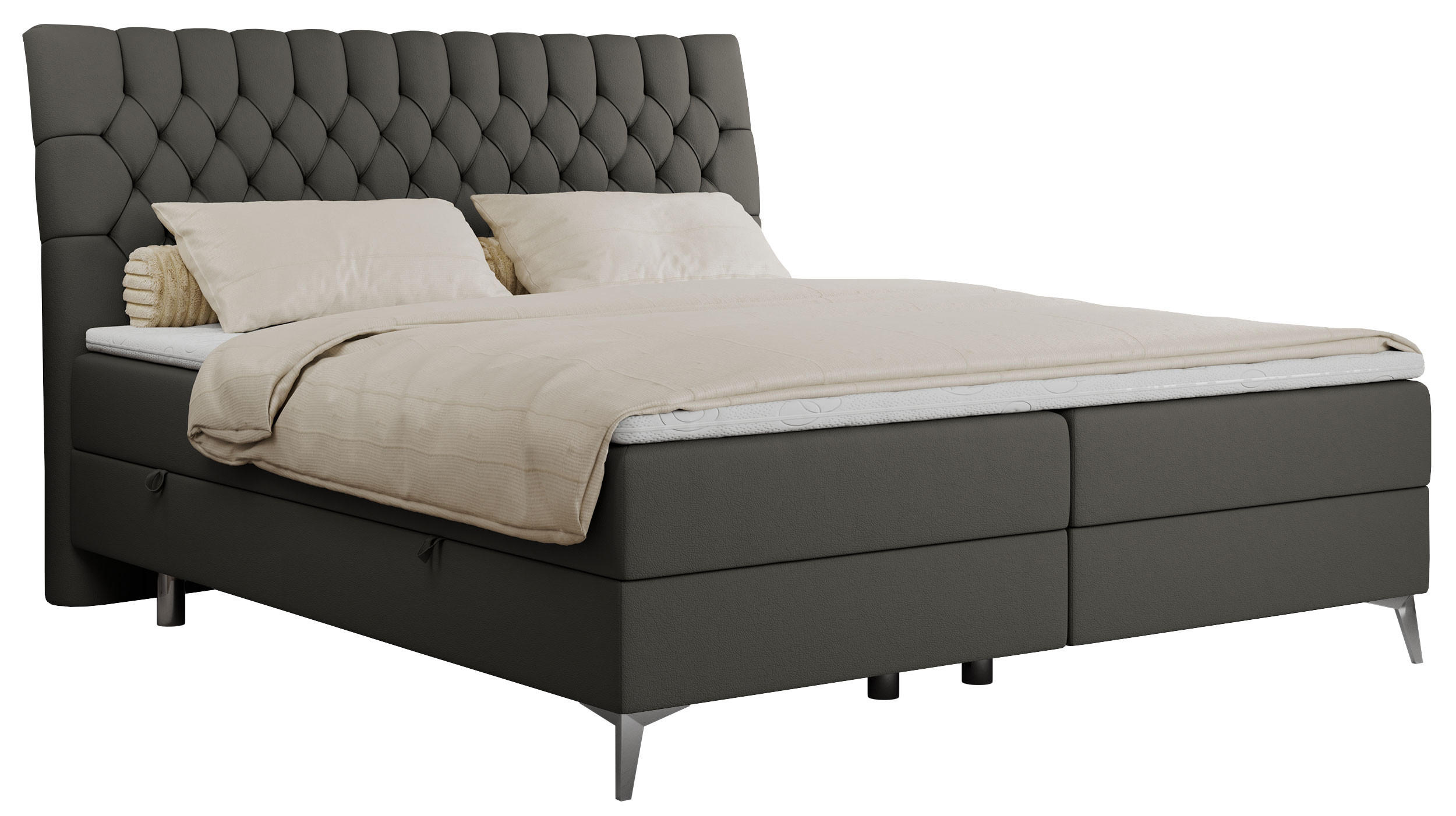 BOXBETT MILEN 180/200 Dunkelgrau Kunstleder - H3 - Dunkelgrau, Holz/Textil (180/200cm) - MKS