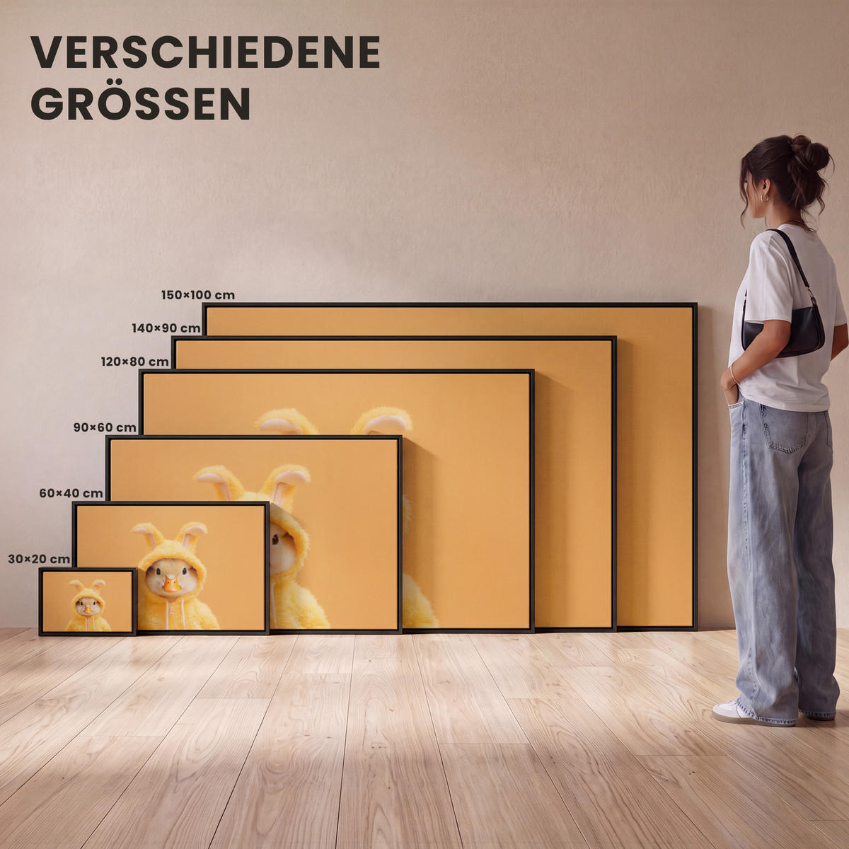 LEINWAND Bilder mit Rahmen - Osterhase - Kostüm - Ente - 120x80 - Gelb, Textil (120/80cm) - MuchoWow