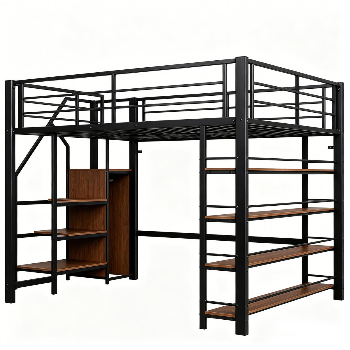 HOCHBETT mit Stauraumtreppe 140x200 cm Metall Schwarz - Schwarz, Metall (140/200cm) - Meubliv