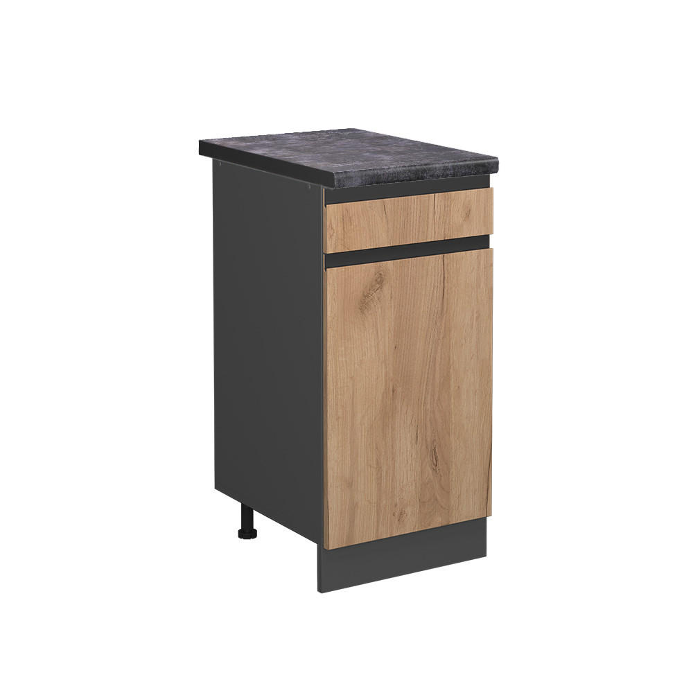 KÜCHENUNTERSCHRANK R-Line Goldkraft Eiche 40 cm, AP Anthrazit - Anthrazit/Eiche Wotan, Holzwerkstoff (40/81.6/60cm) - Vicco
