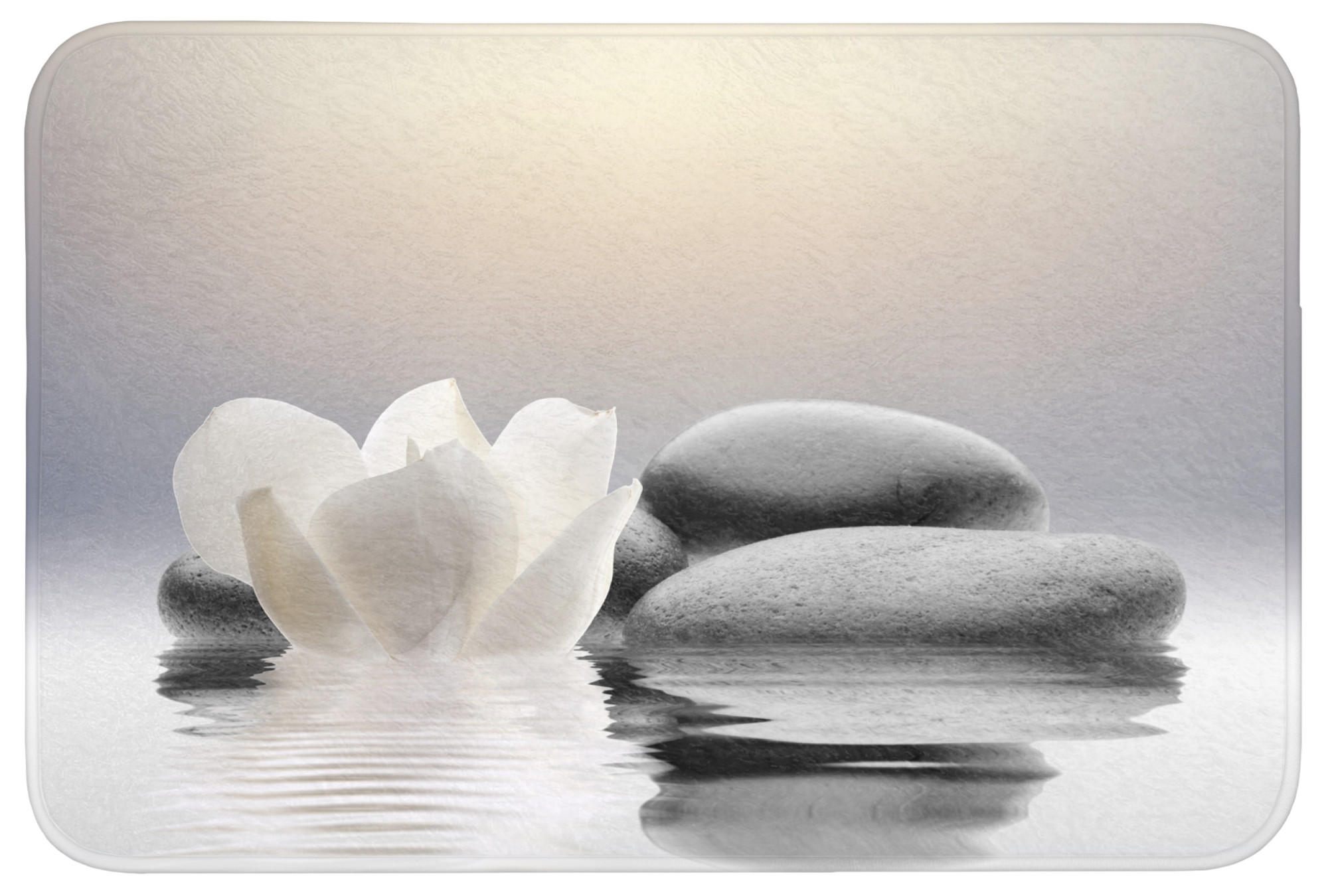 KOUPELNOVÁ PŘEDLOŽKA Kameny - Lotos - Bílý - Voda - Zen 90x60 cm - bílá, textil/plast (90/60cm) - OnlyWow