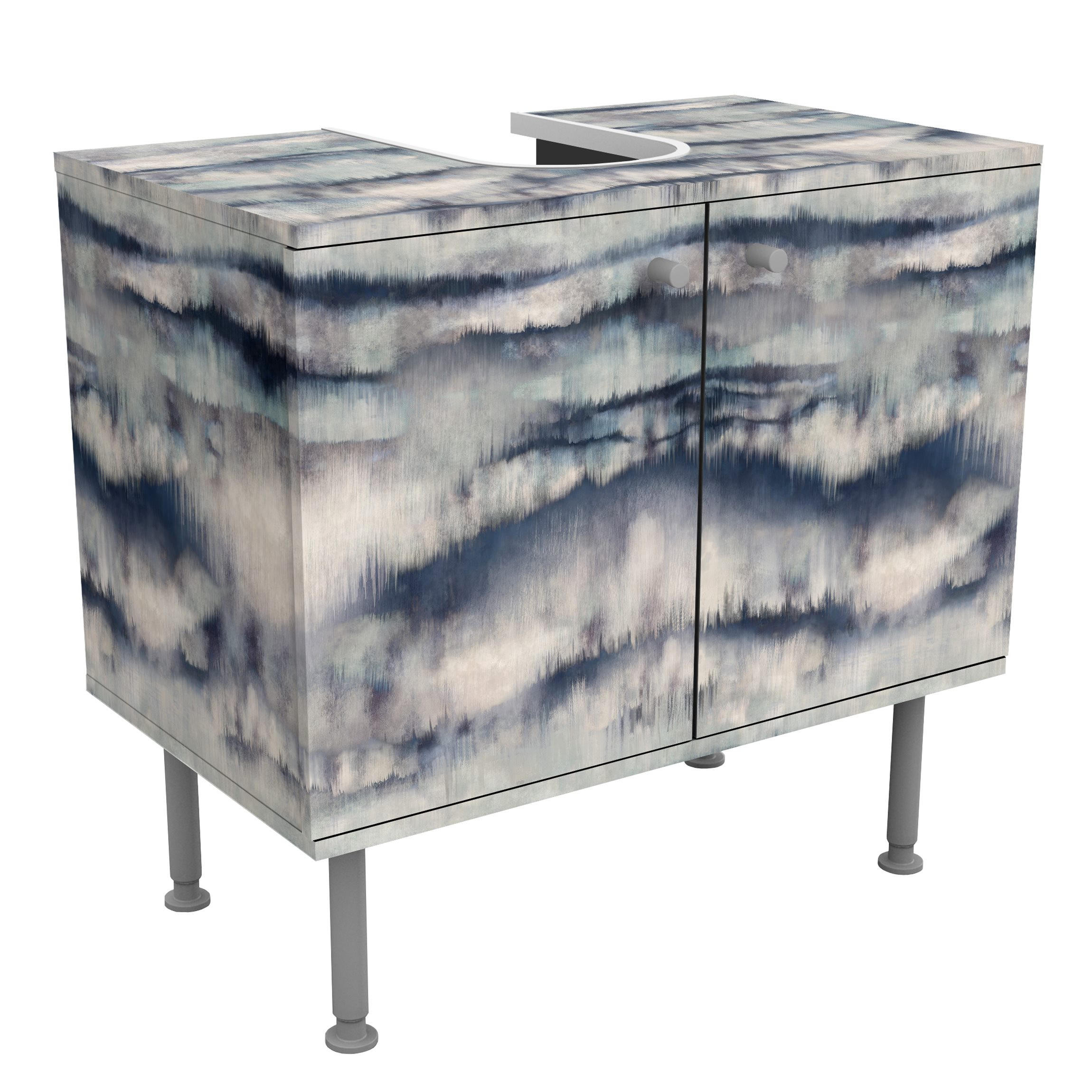 WASCHBECKENUNTERSCHRANK Abstrakte Aquarell Berge 60/55/35 cm - Blau, Holzwerkstoff (60/55/35cm) - Bilderwelten