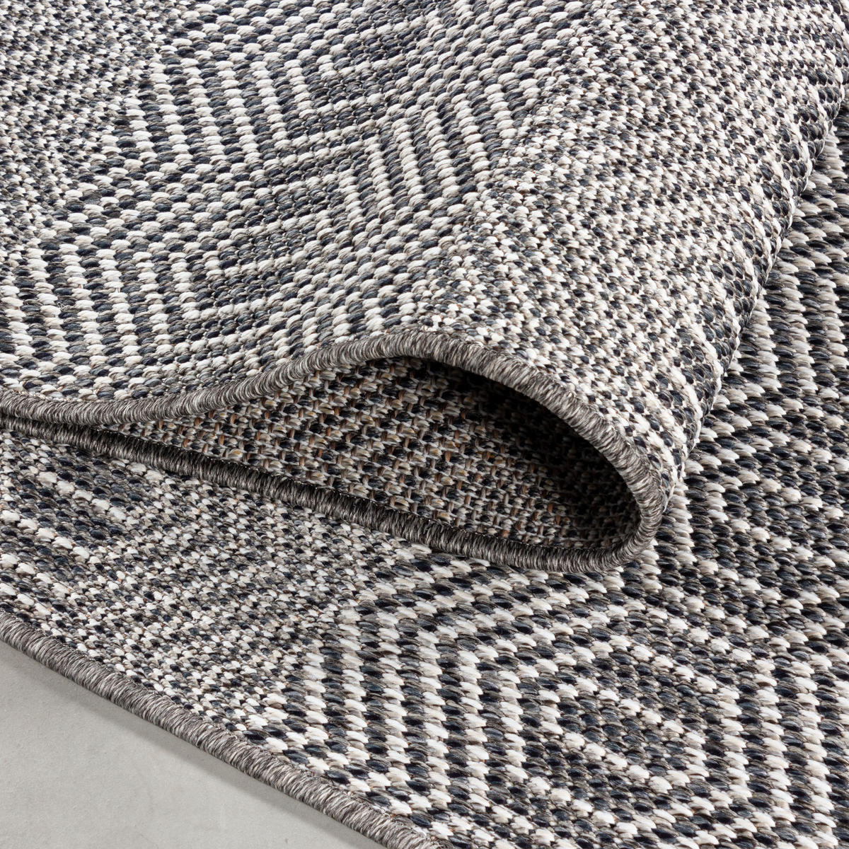 TEPPICH Outdoor Flachgewebe Boho Polypropylen Balkon Grau Läufer 80x150 - Grau, Textil (80/150cm) - KADIMA DESIGN