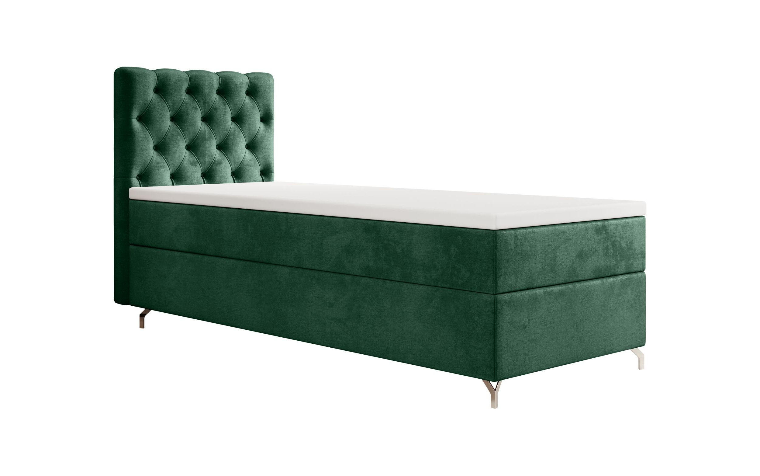 BOXBETT CHESTER P mit Matratze H3, Bonell und Topper 100x200 Monolith 37 - Dunkelgrün, Textil (100/200cm) - Bedante
