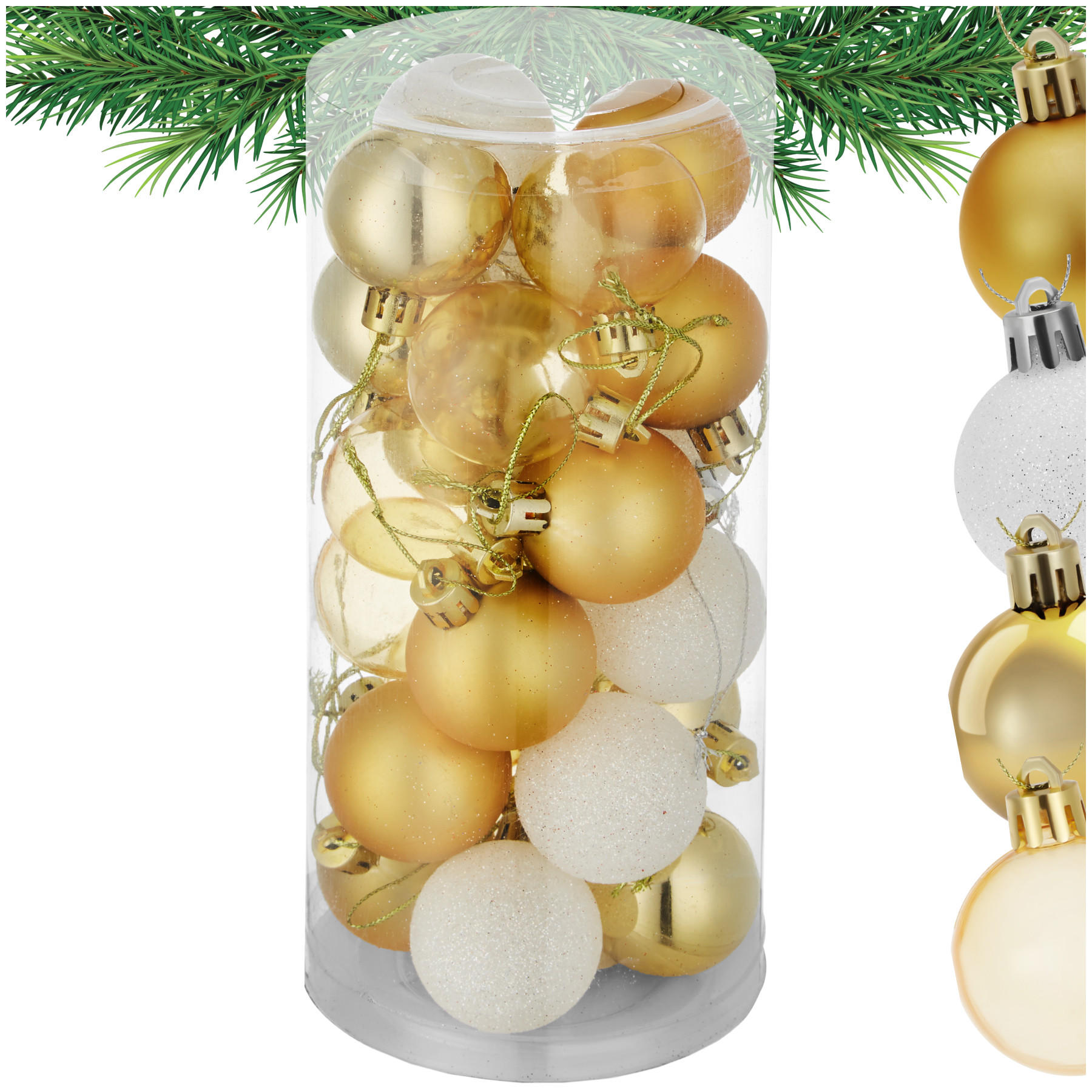WEIHNACHTSKUGELN ,Durchmesser 4 cm,gold/weiß - Goldfarben/Weiß, Textil (4/4/4cm) - tectake
