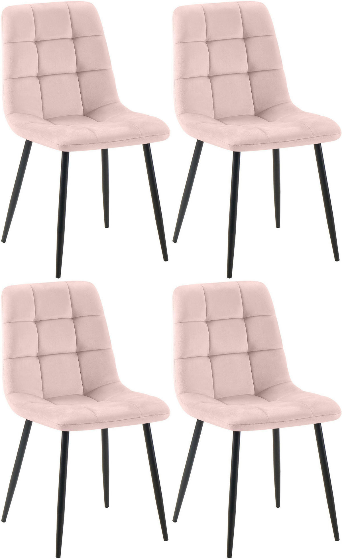 STUHL 4er Set Samt Pink - Pink/Schwarz, Textil/Metall (45/84/55cm) - CLP