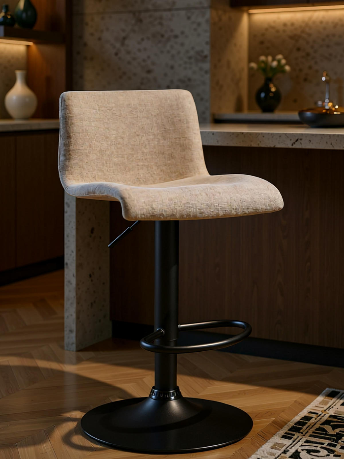 BARHOCKER Brandon Stoff creme - Schwarz/Naturfarben, Textil/Metall (39/104/36cm) - TPFLiving