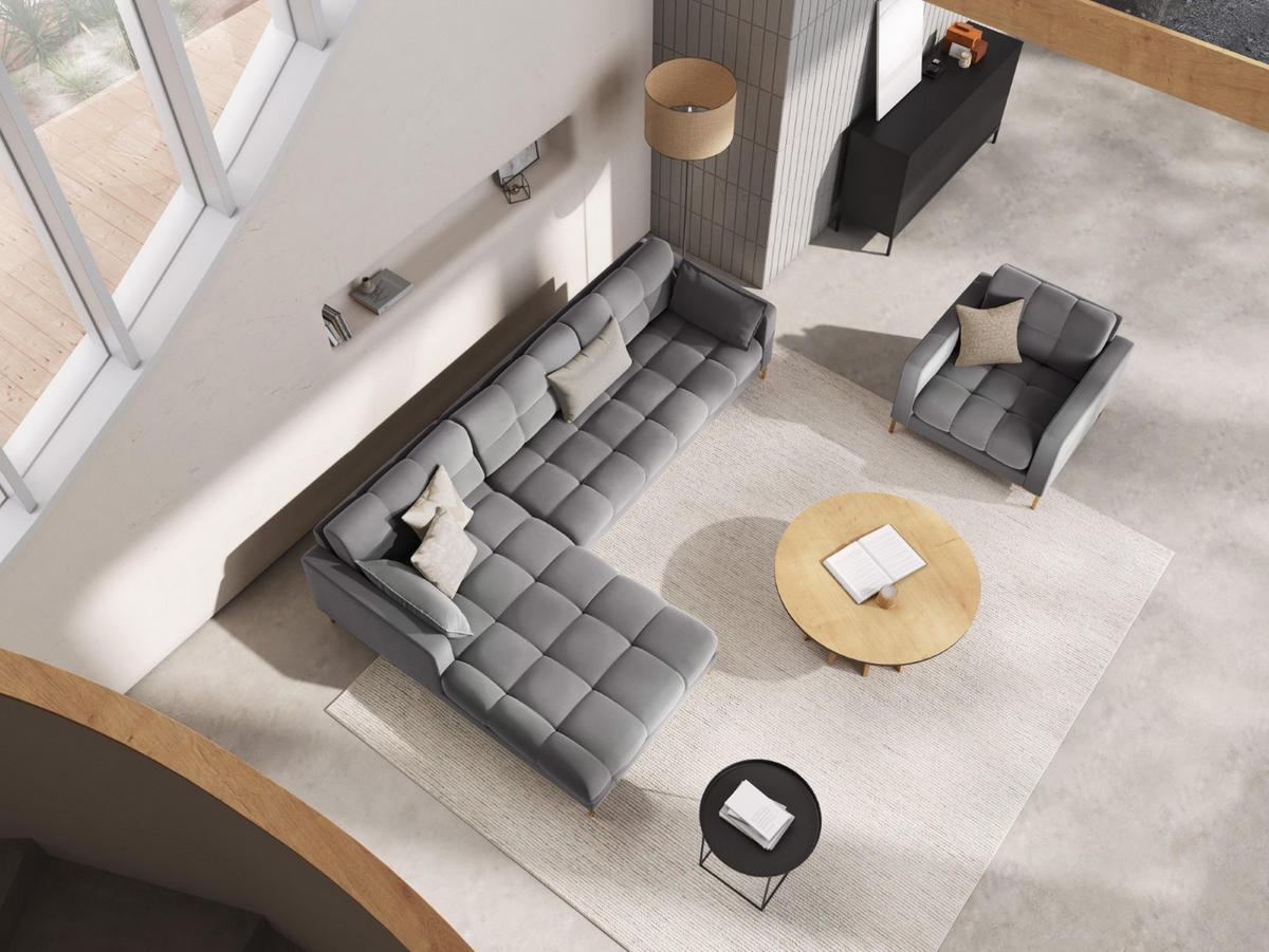 ECKSOFA links Mamaia aus Samt hellgrau 5 Sitzplätze - Hellgrau, Textil (185/293cm) - Micadoni
