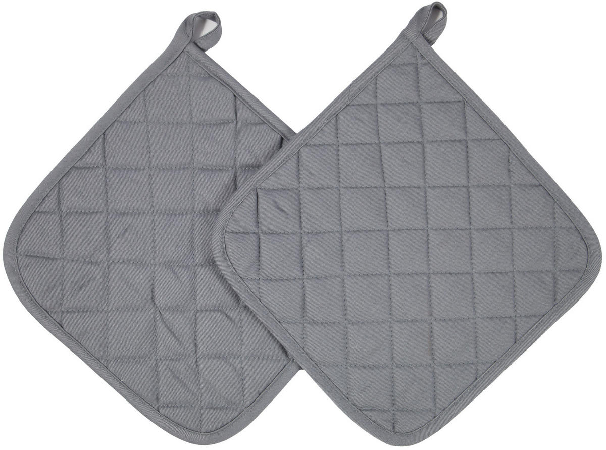 TOPFLAPPEN, 2er-Set, 24x24 cm, 100% Baumwolle, Grau - Grau, Textil (24/24cm) - Zollner