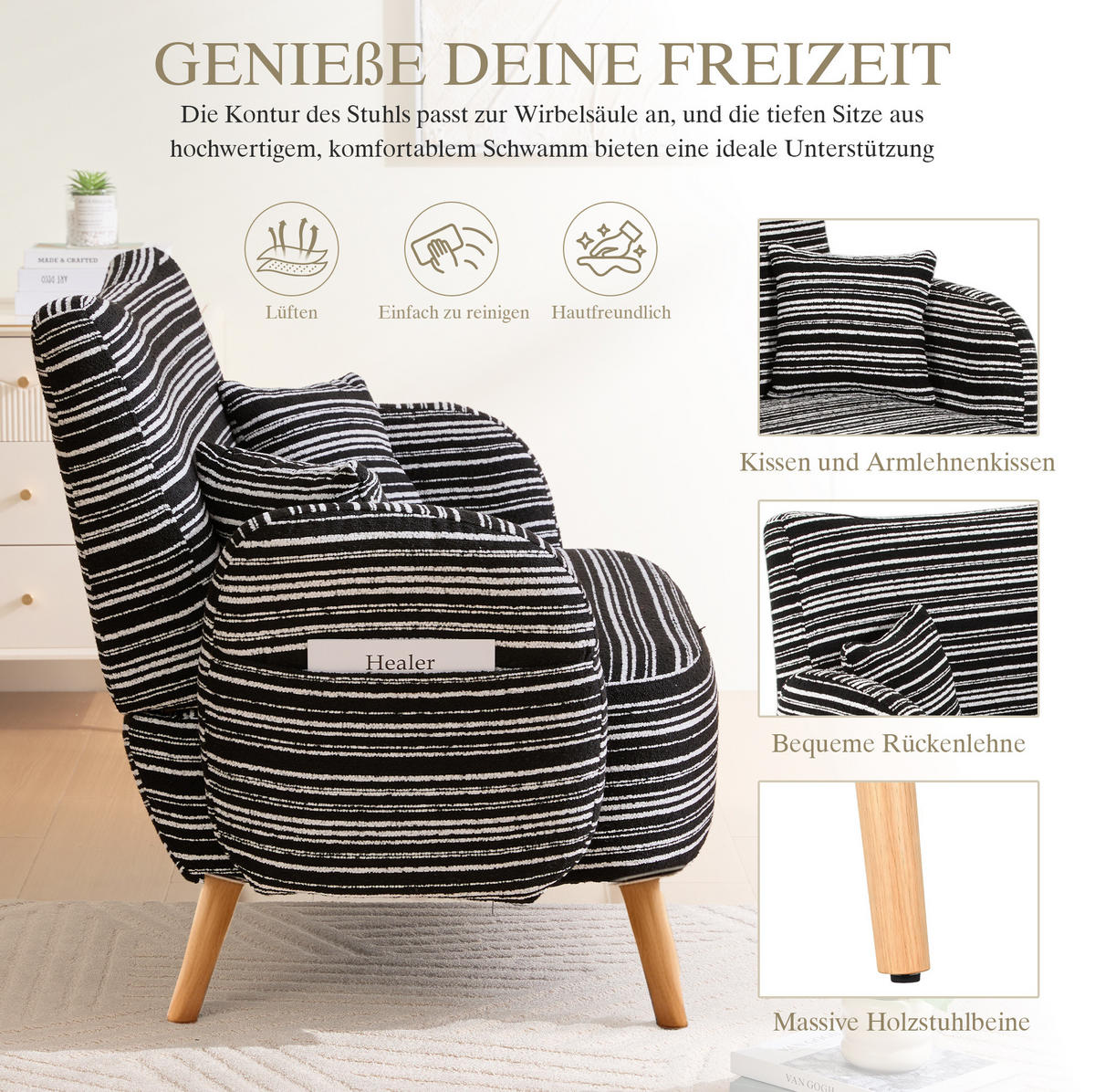 DVOUMÍSTNÁ pohovka ze smyčkové tkaniny 121x81,5x87 cm černá s bočními kapsami a pohodlným sedákem - černá, textil (81.5/87/121cm) - Modfu