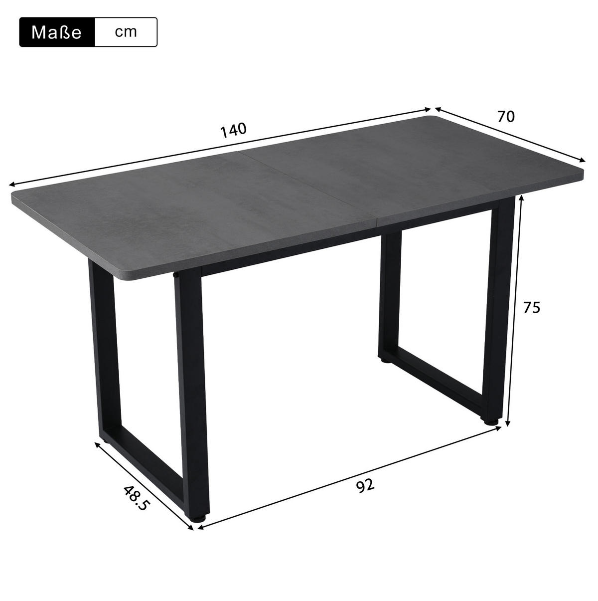 ESSTISCH 140/70/75 cm Schwarz Grau im Industriestil aus Spanplatte mit Metallgestell - Schwarz, Holzwerkstoff (140/70/75cm) - OKWISH
