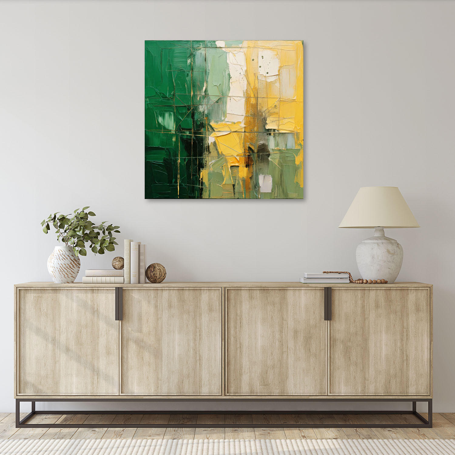 LEINWANDBILD Geometrische Abstraktion Grün Gelb 50x50cm - Grün, Textil (50/50cm) - Feeby