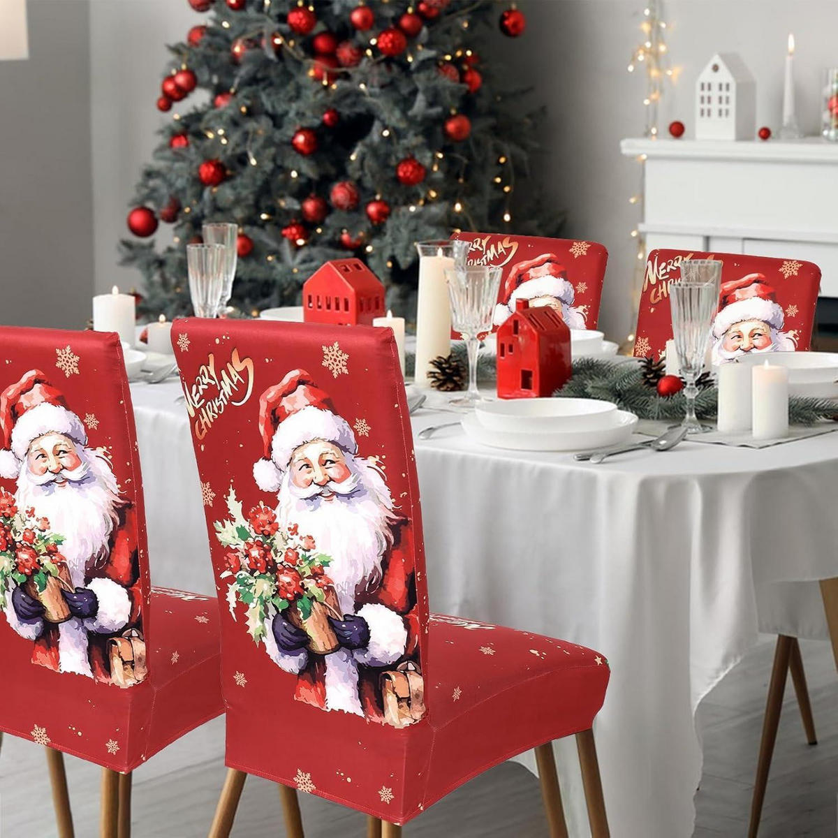 STUHLHUSSEN Weihnachten 6er Set Rot - Rot, Textil (20/26cm)