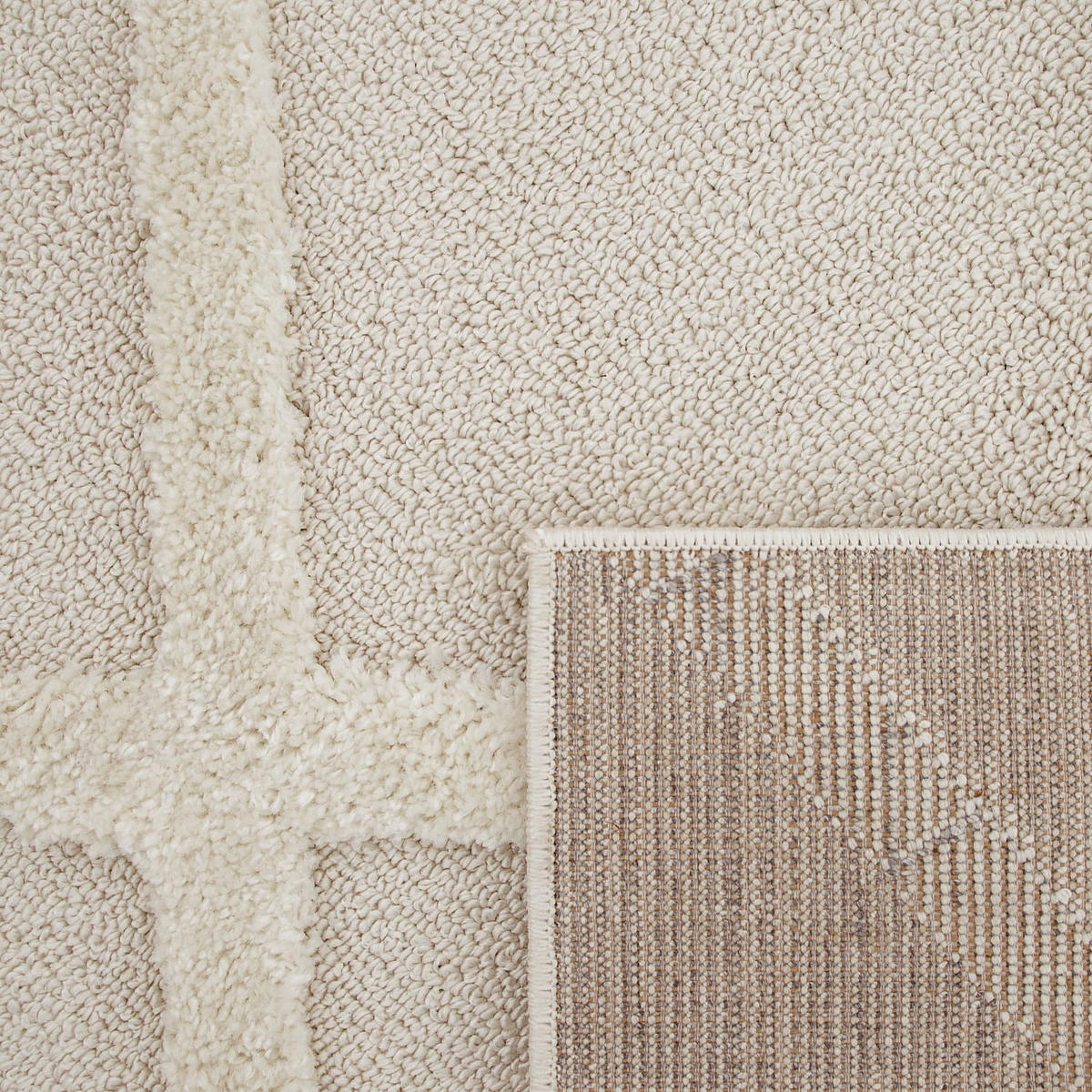 HOCHFLORTEPPICH, mit Rautenmuster, aus Polypropylen, Creme, 60 x 100 cm - Beige, Textil (60/100cm) - KADIMA DESIGN