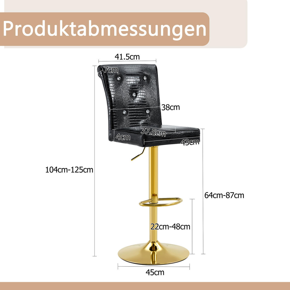 BARSTUHL PVC Schwarz mit Kristallknopf-Details - Schwarz, Metall (42/125/55cm) - Meubliv