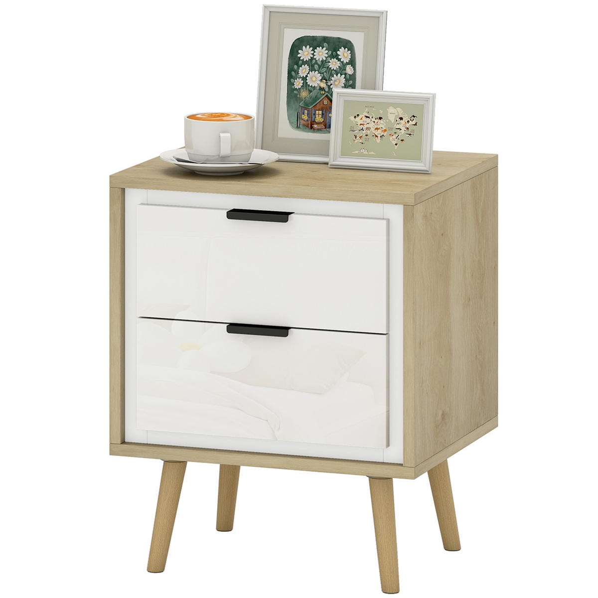 NACHTSCHRANK DE-12907 2 leise Schubladen Weiß - Eichefarben, Holzwerkstoff (35/50/40cm) - ComfortXL