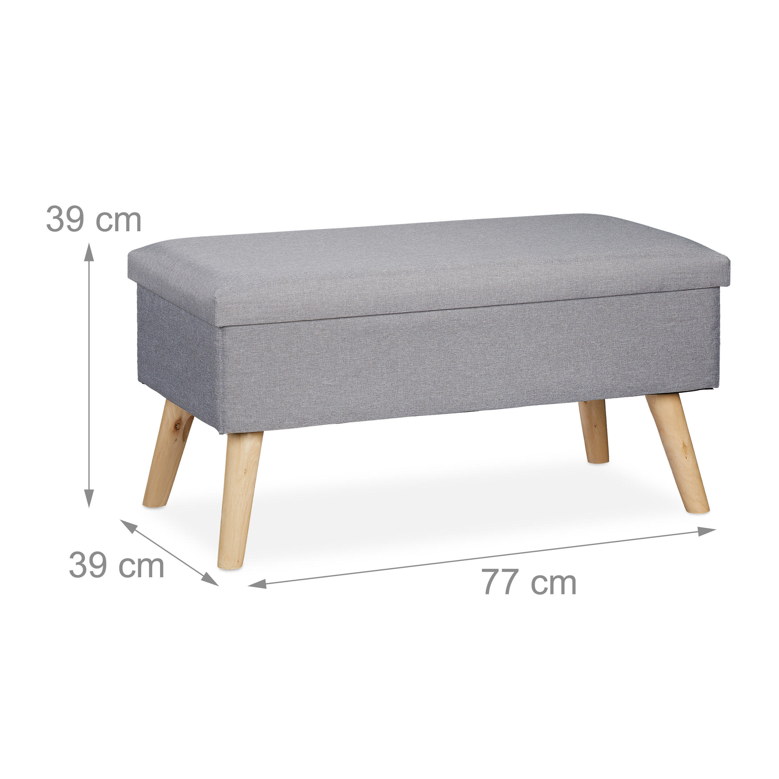 Thumbnail - Relaxdays Sitzbank, Grau, Holzwerkstoff, Textil, Holz, 77x39x39 cm, Wohnzimmer, Hocker, Sitzhocker